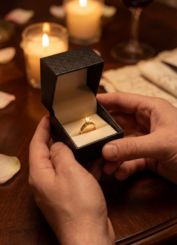 Diamond engagement ring in a box